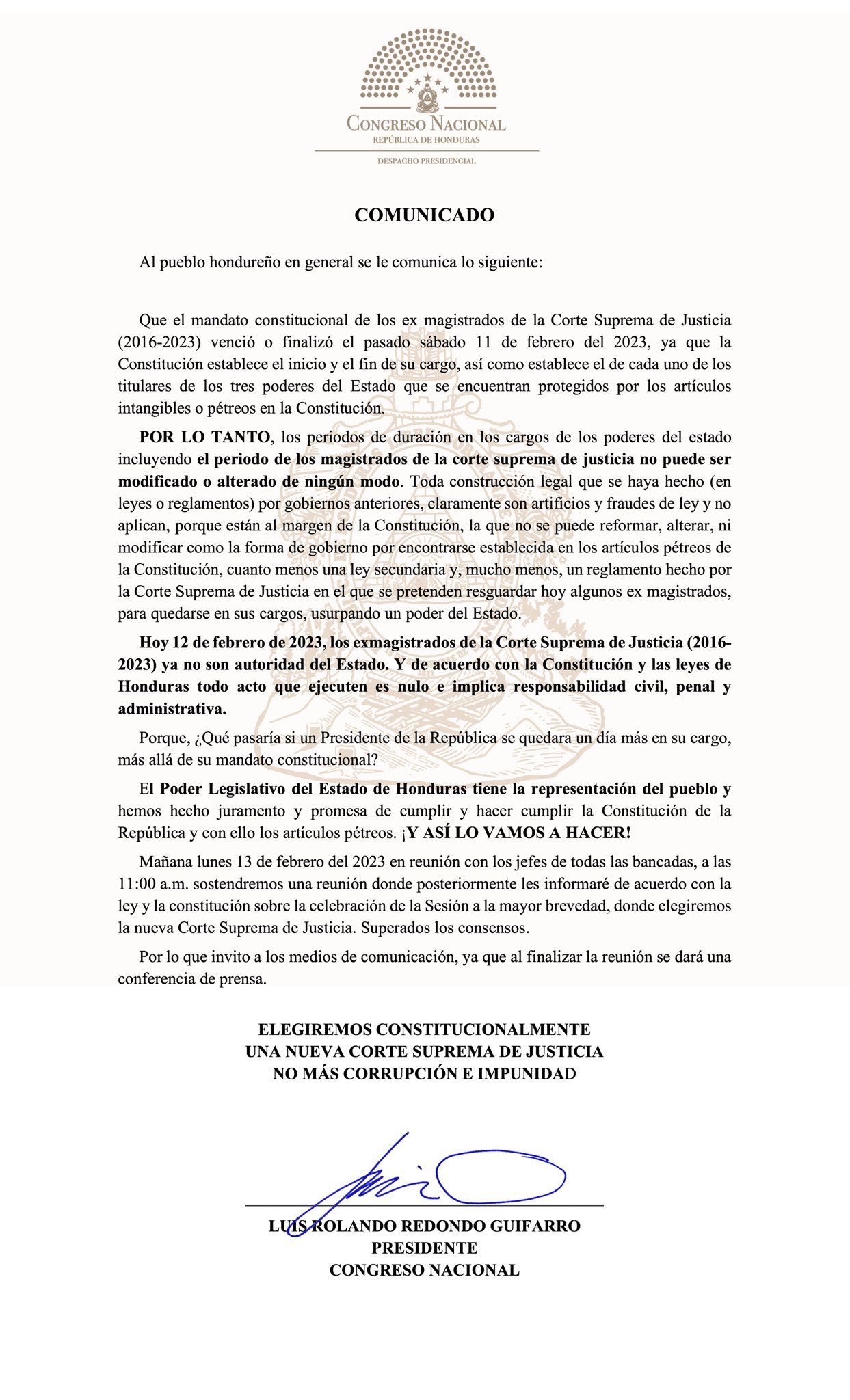 Comunicado: ¡Mandato de ex magistrados de la CSJ, venció el 11 de febrero! 